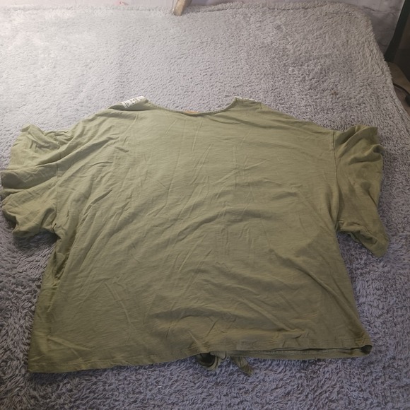 Ruby Rd 3X Green Lace Trim V Neck Tie Front Blouse Short Sleeve Plus Size‎ Top - Picture 6 of 7